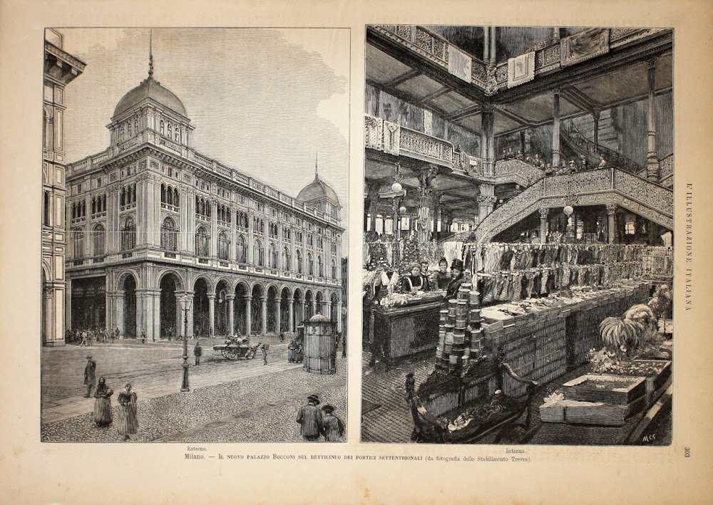 Milano. Il nuovo palazzo Bocconi sul rettilineo dei portici settentrionali. …