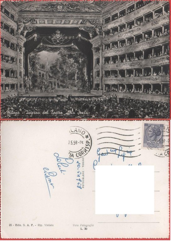 Milano. Interno del Teatro Alla Scala. Viaggiata 1958