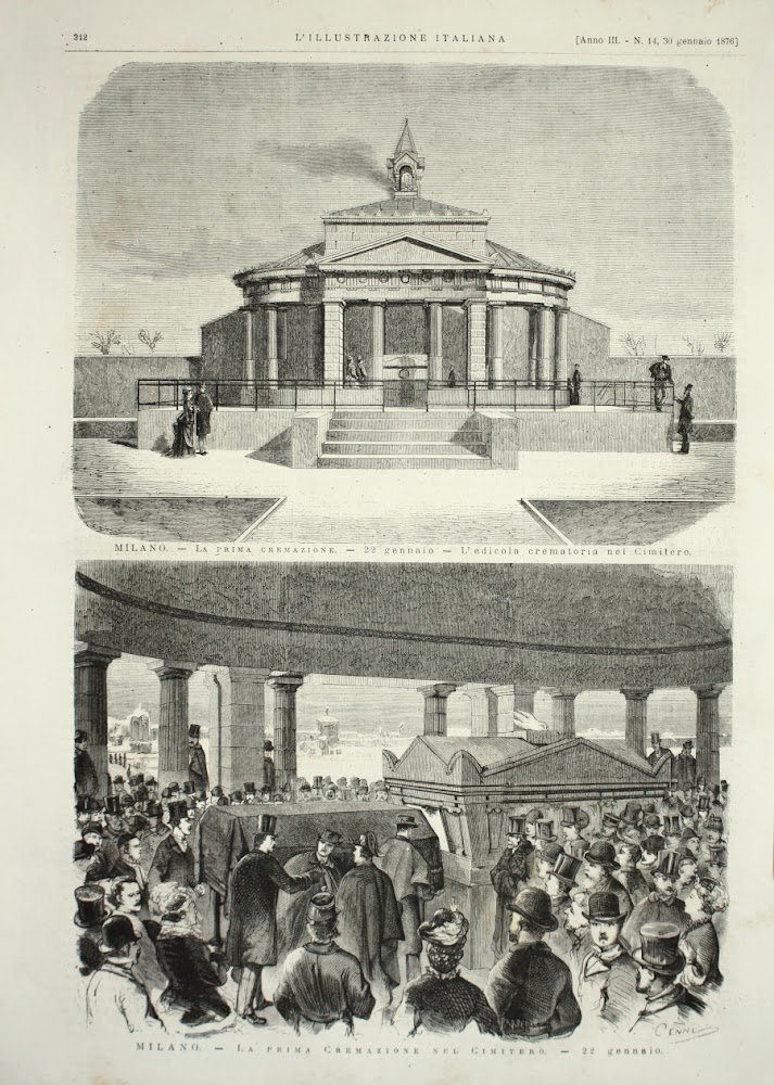 Milano. La prima cremazione nel cimitero. Stampa 1876