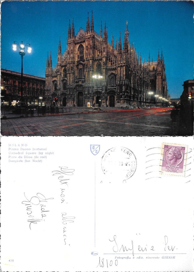 Milano. Piazza Duomo, Notturno - Viaggiata 1970