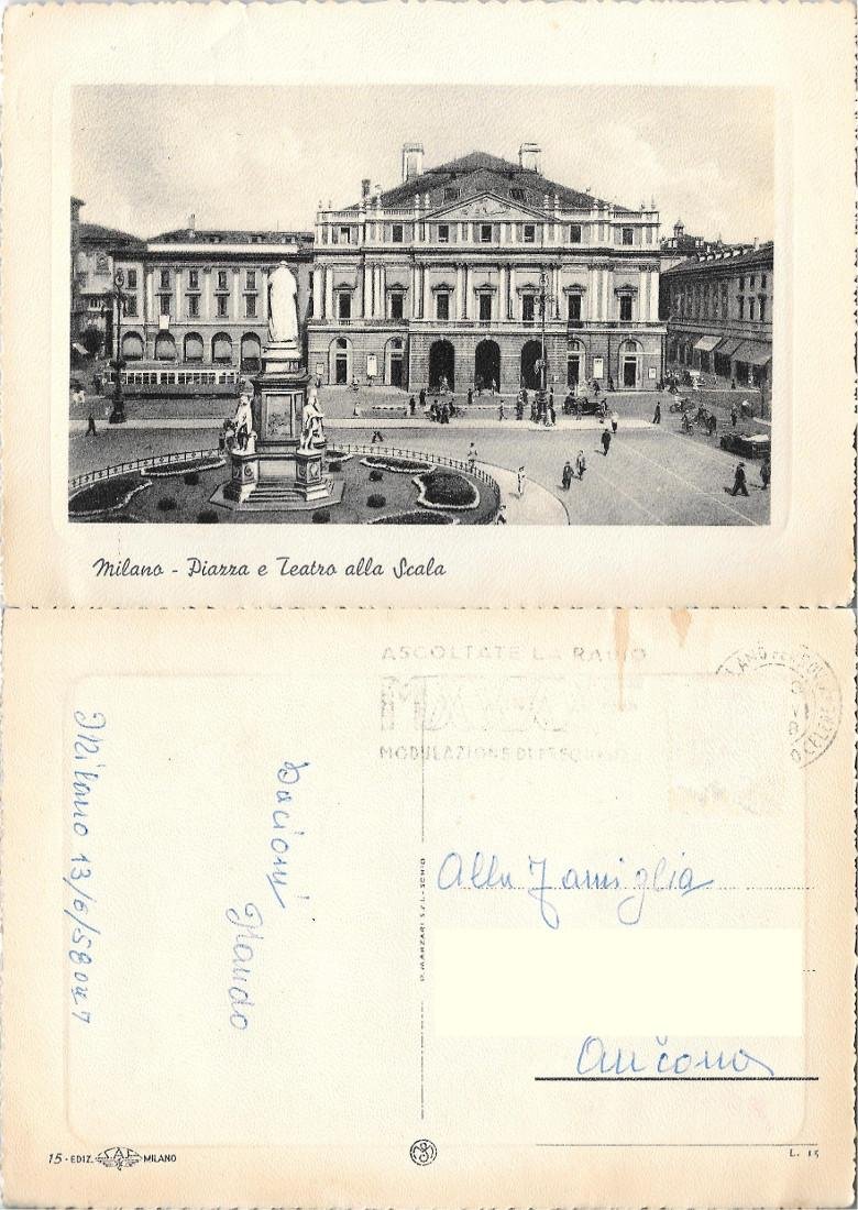 Milano. Piazza e Teatro alla Scala. Viaggiata 1958