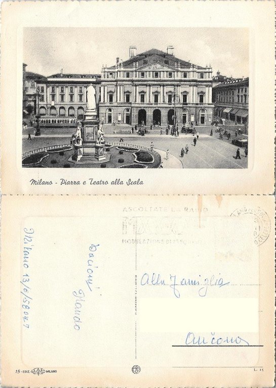 Milano. Piazza e Teatro alla Scala. Viaggiata 1958