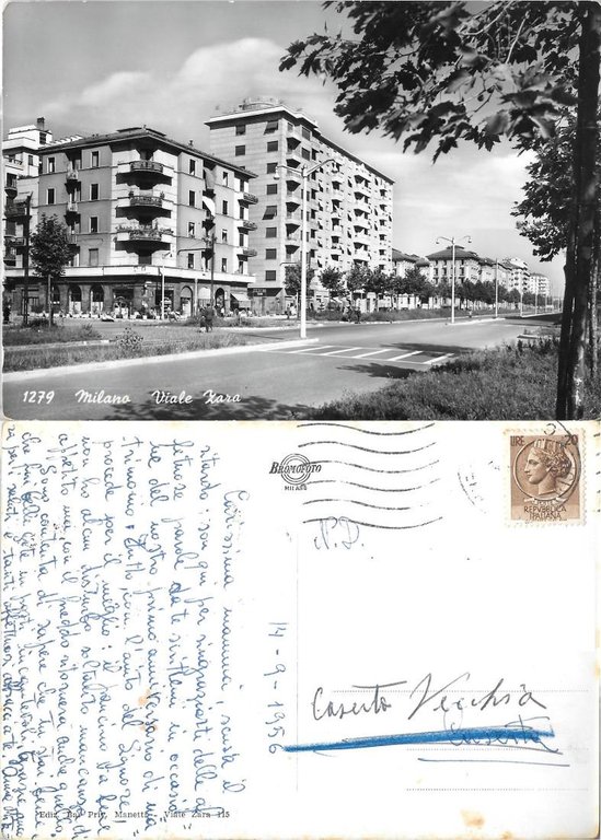 Milano. Viale Zara. Viaggiata 1956