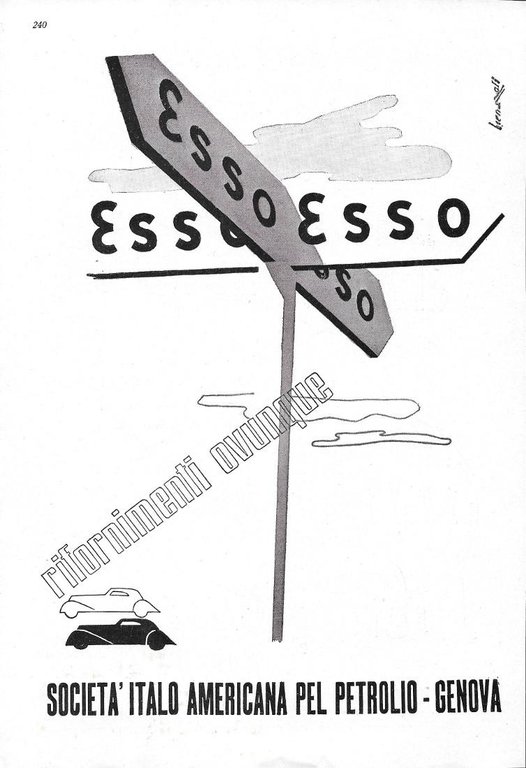 Mobiloil lubrificazione completa/Esso rifornimenti ovunque. Advertising 1937 fronte retro