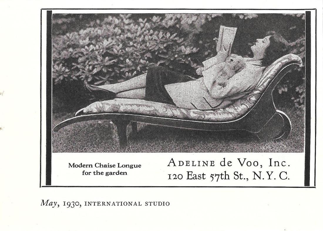 Modern chaise longue. Adeline de Voo, New York. Pubblicita 1930