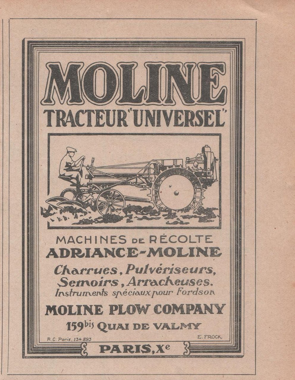 Moline tracteur universel. Advertising 1924