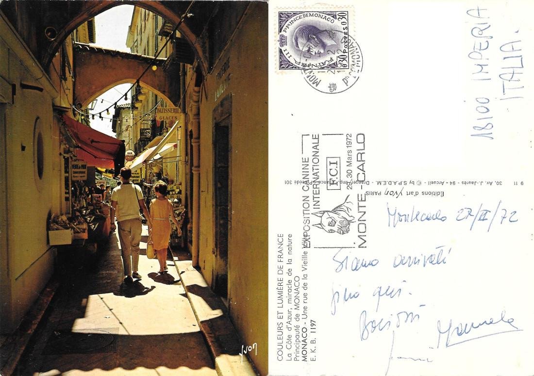 Monaco. Une rue de la Vielle Ville. Viaggiata 1972