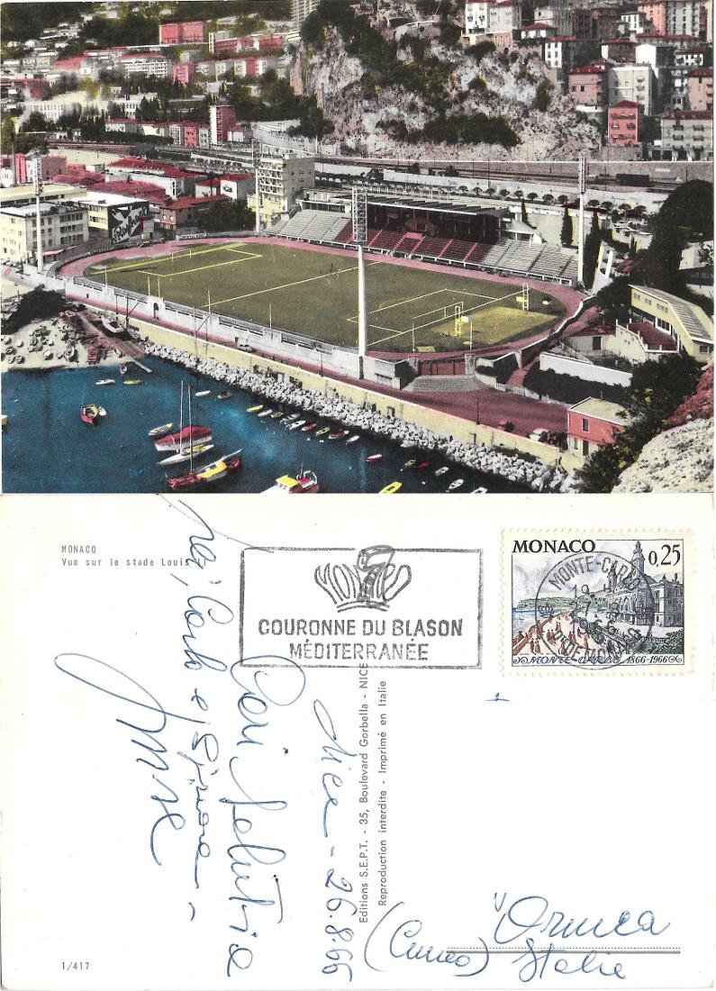 Monaco. Vue sur le stade Louis II. Viaggiata 1966