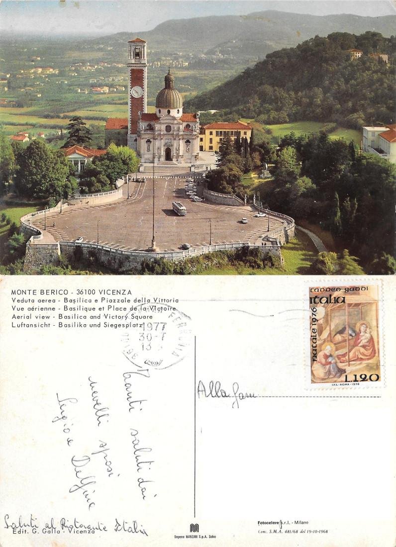 Monte Berico (VI). Basilica e Piazzale della Vittoria. Viaggiata 1977