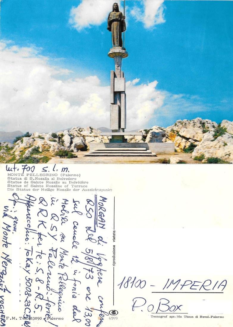 Monte Pellegrino (PA). Statua di S. Rosalia al Belvedere. Viaggiata …