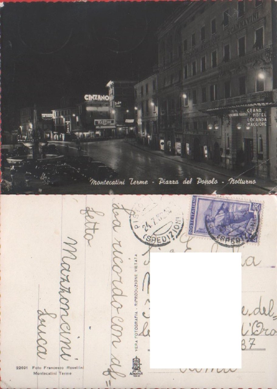 Montecatini Terme. Piazza del Popolo. Notturna . Viaggiata.