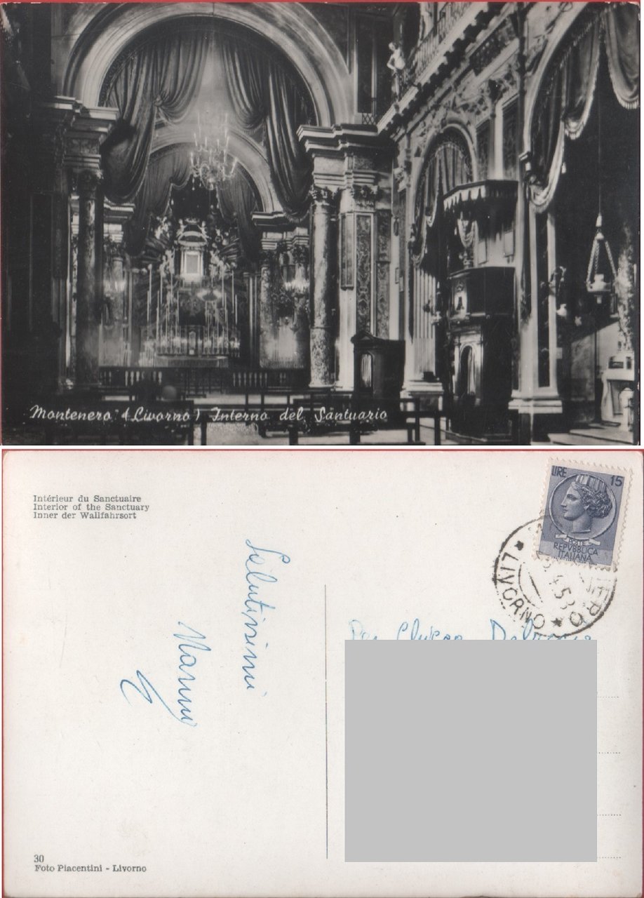 Montenero (LI). Interno del Santuario. Viaggiata 1958