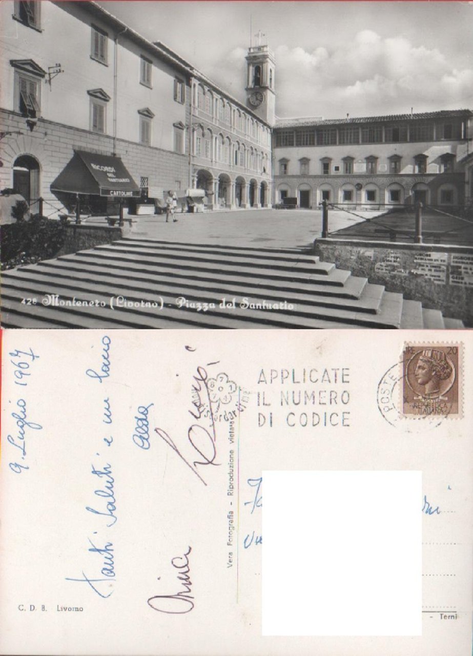 Montenero. Livorno. Piazza del Santuario. Viaggiata. 1967