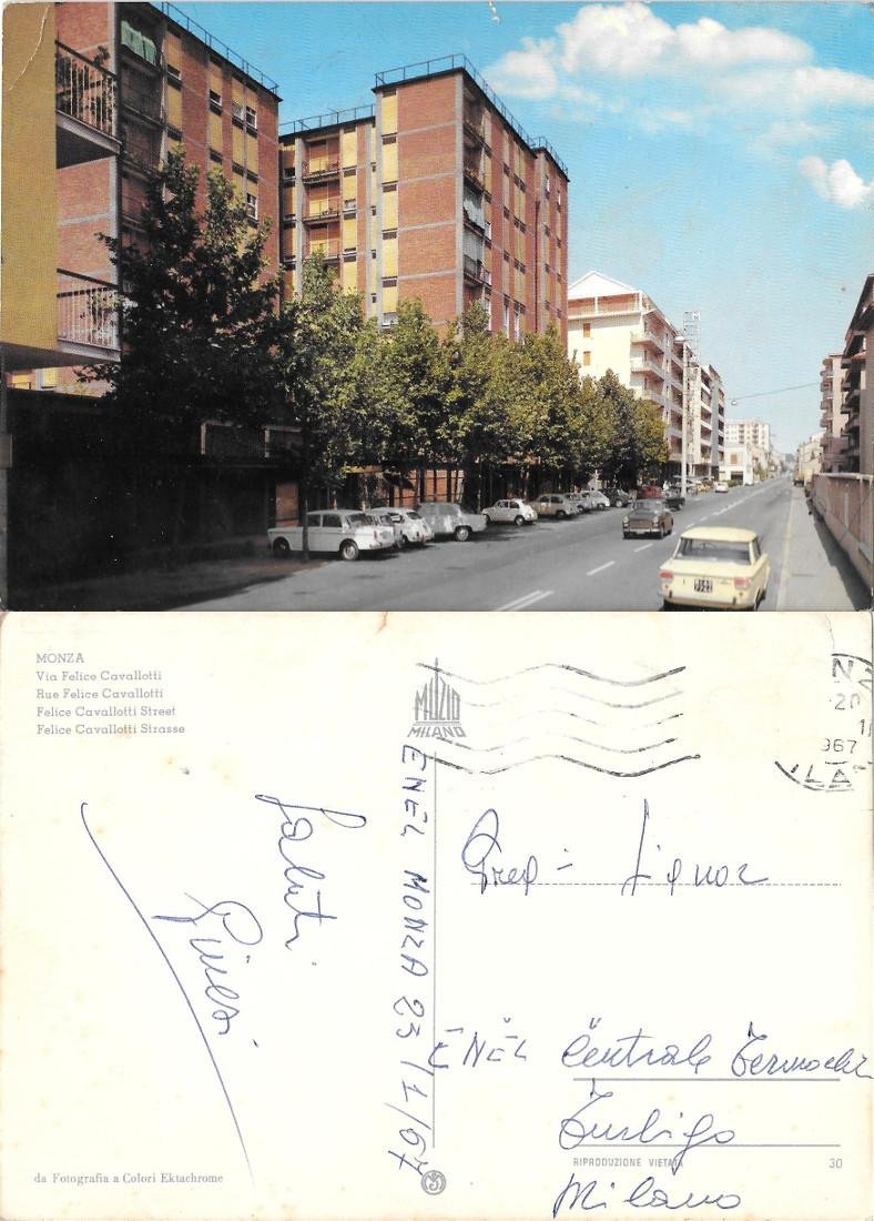 Monza. Via Felice Cavallotti. Viaggiata 1967 auto