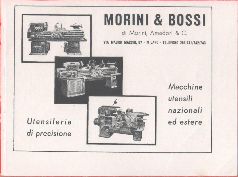 Morini &amp; Bossi. Macchine utensili. Pubblicità 1959