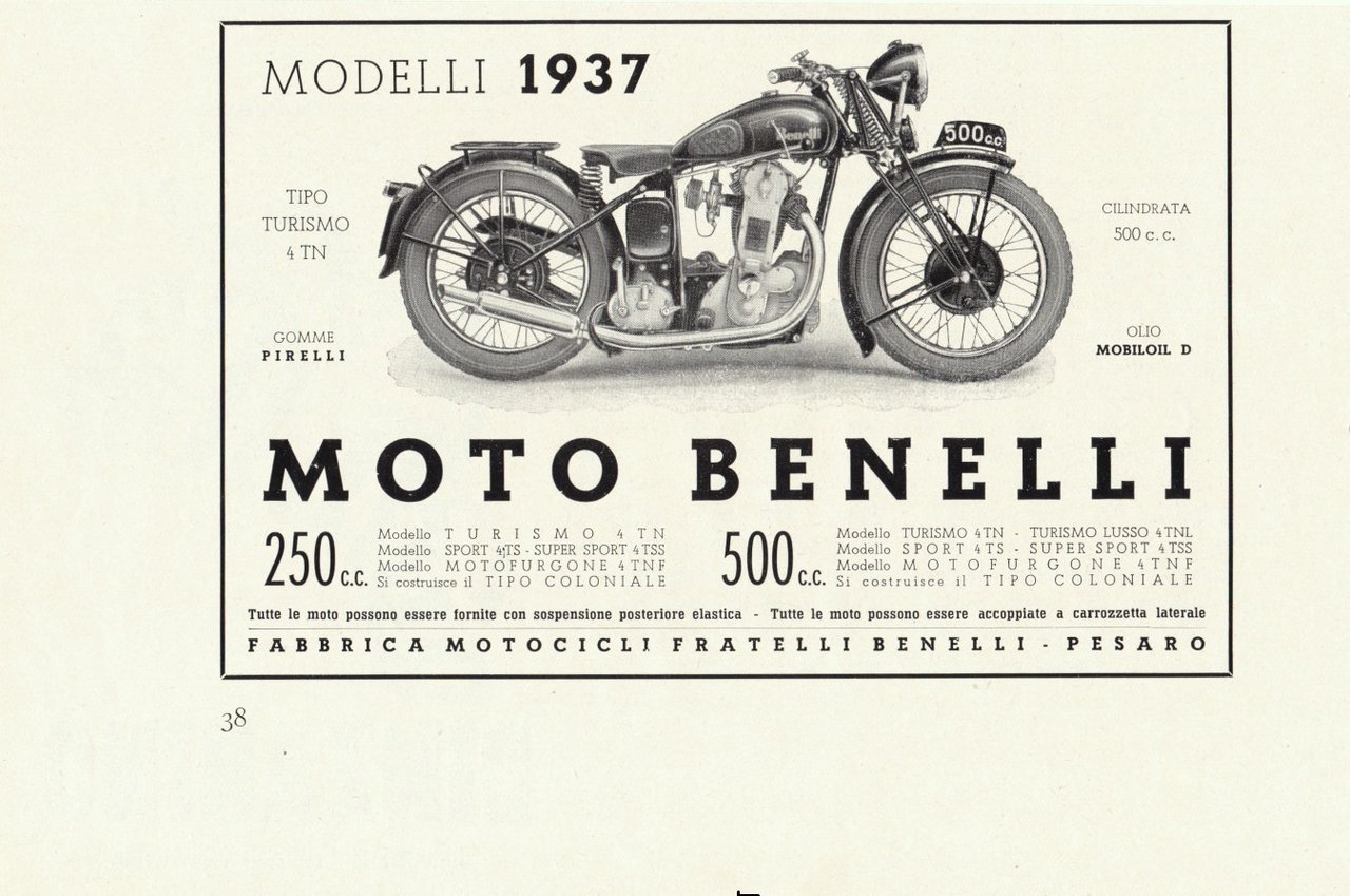 Moto Benelli modeli 1937. Advertising 1937
