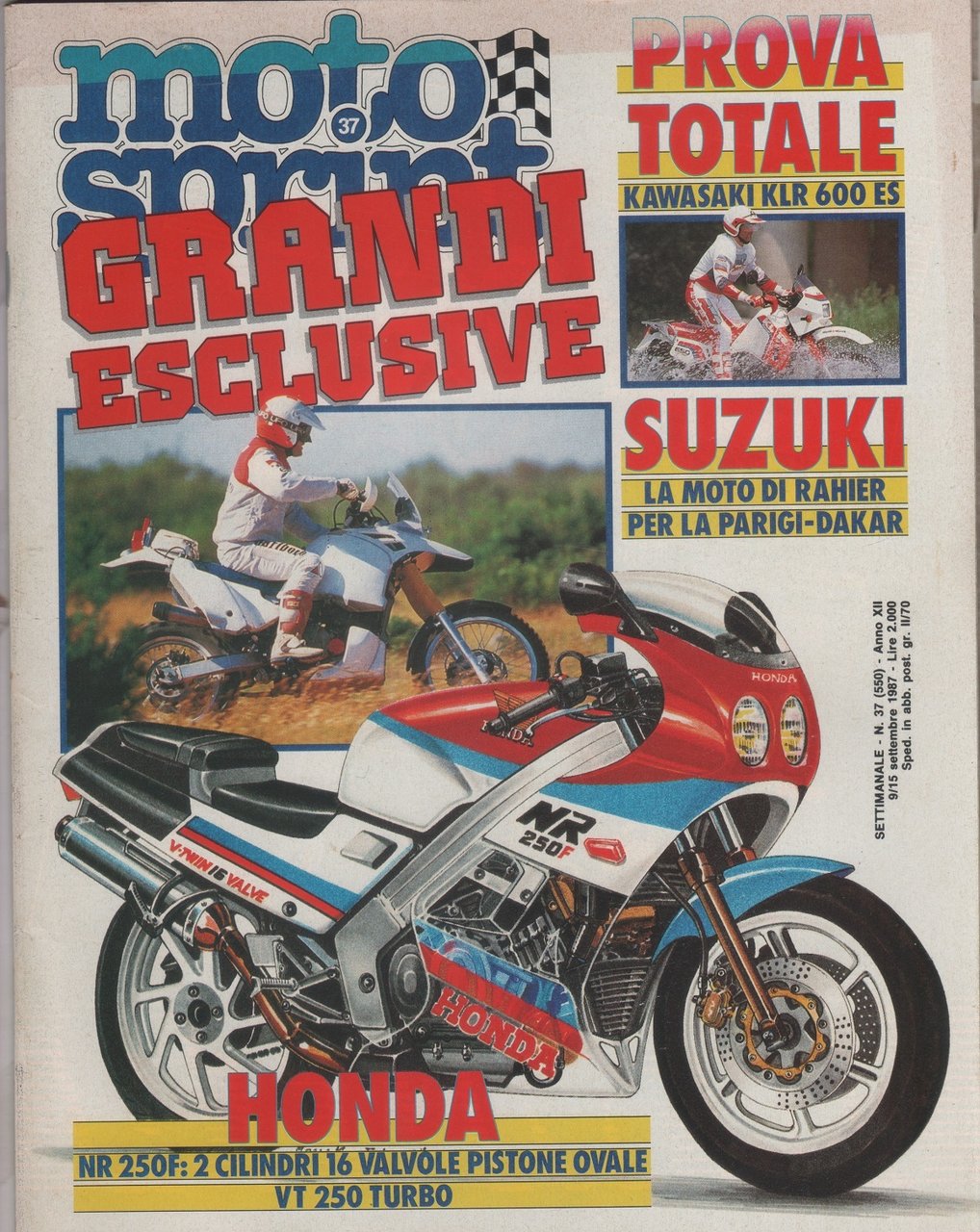 Moto sprint. 1987, n. 37. Honda NR 250F; Kawasaki KLR …