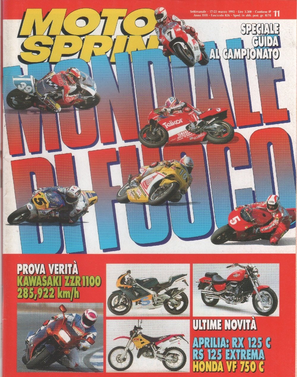 Moto sprint. n. 11 - 1993. Kawasaki ZZR 1100; Aprilia …