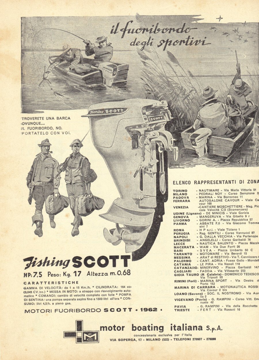 Motore fuoribordo Fisching Scott. Advertising 1962