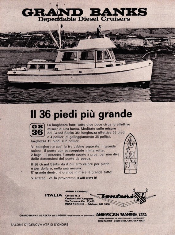 Motosailer Tortuga Automarine/ Grand Banks, American Marine. Advertising 1974
