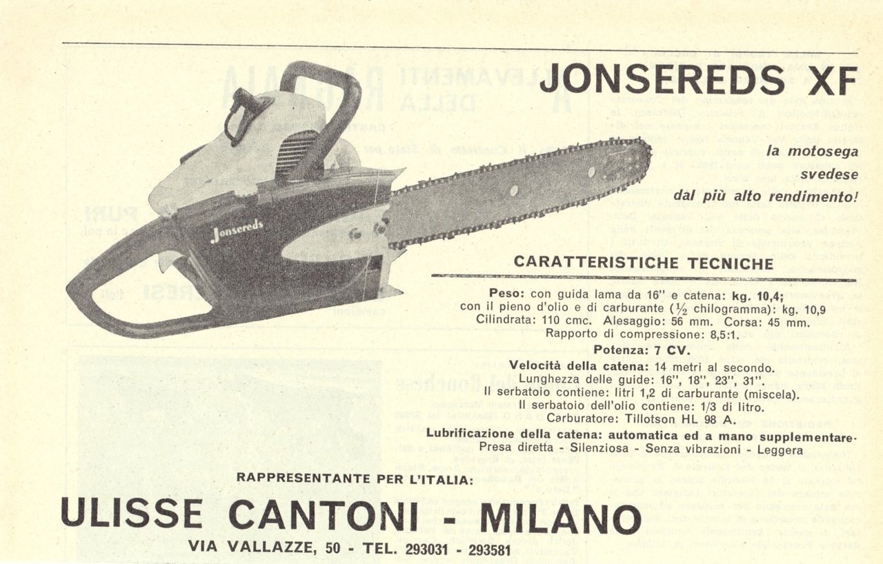 Motosega Jonsereds XF. Advertising 1963