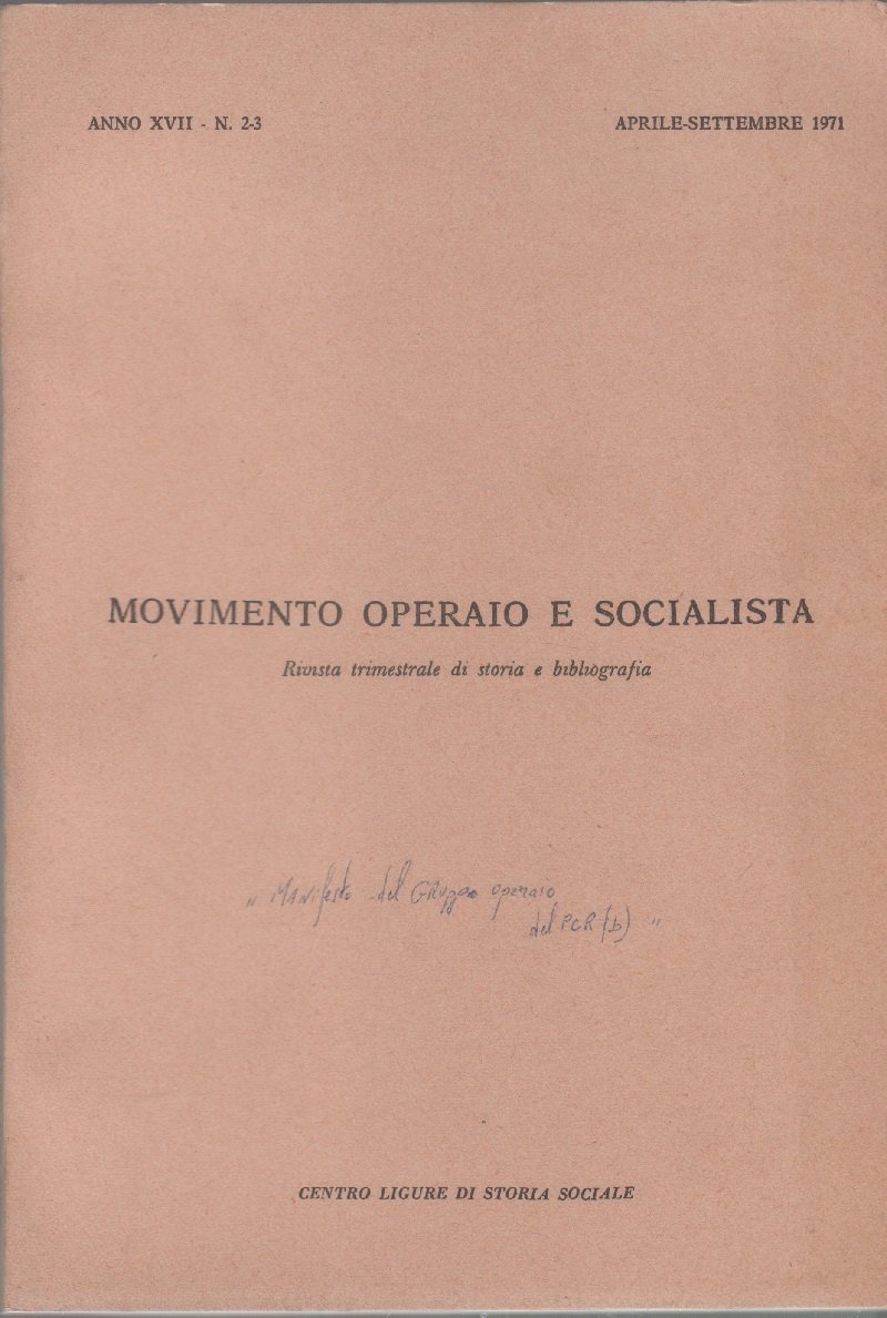 Movimento operaio e socialista. n, 2/3. 1971, anno XVII | Immagine principale