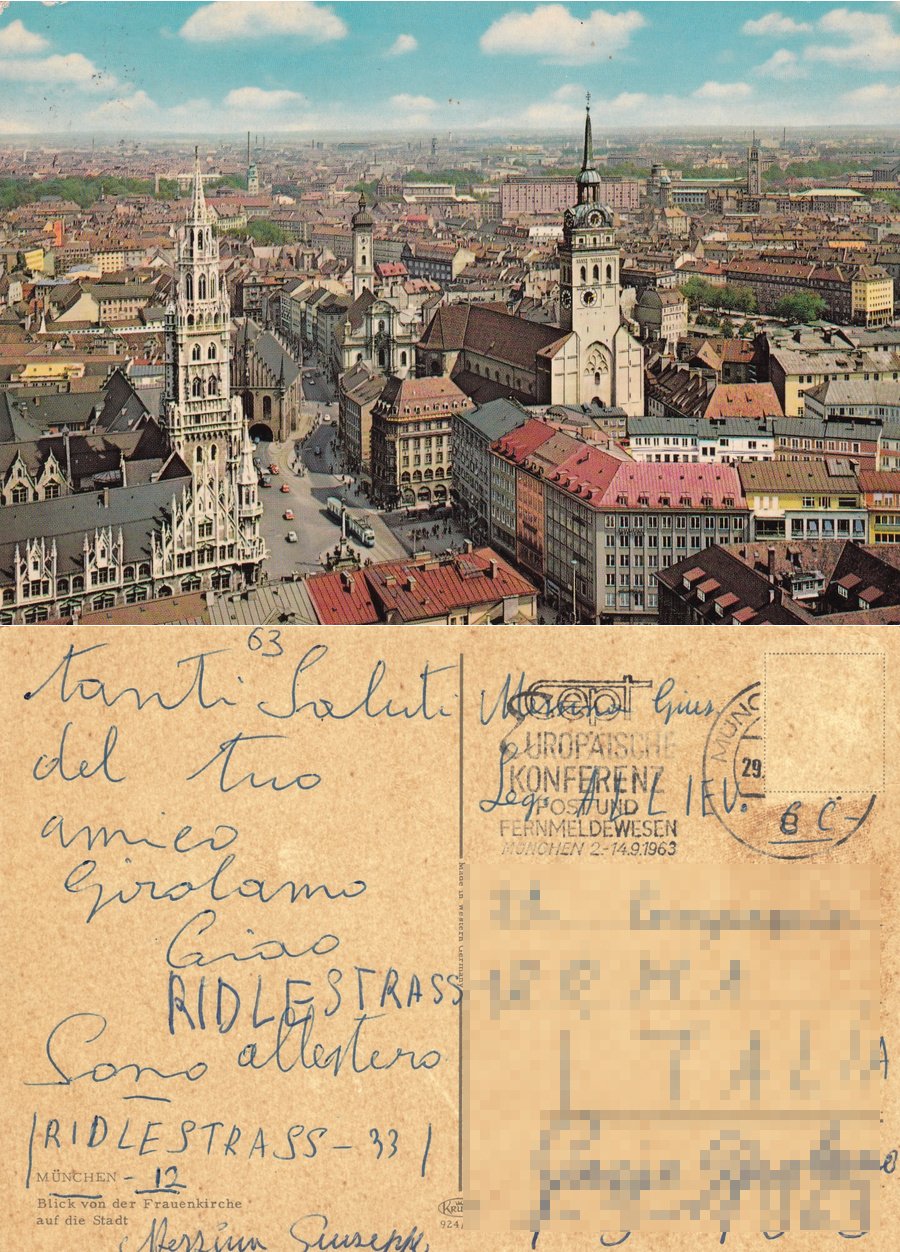 Munchen. Blick von der Frauenkirche auf die Stadt. Viaggiata 1963