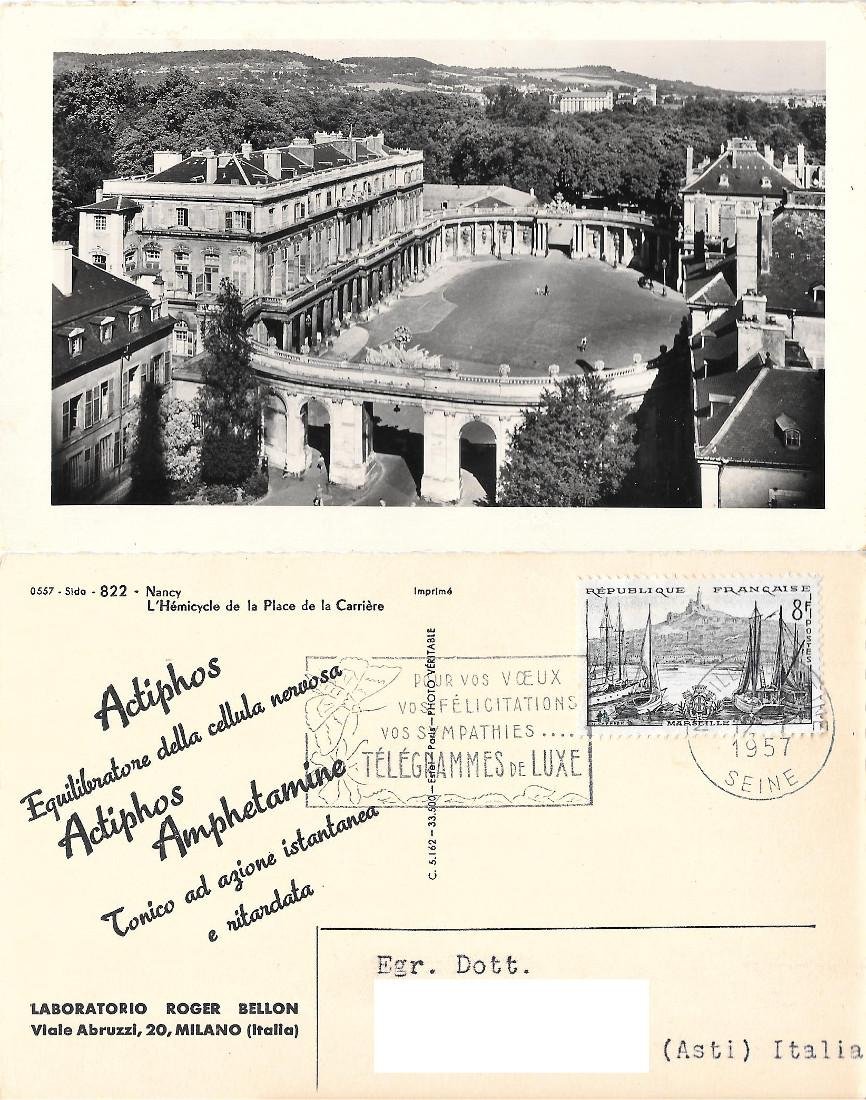 Nancy. L'Hemicycle de la Place de la Carriere. Pubblicità medicinali. …