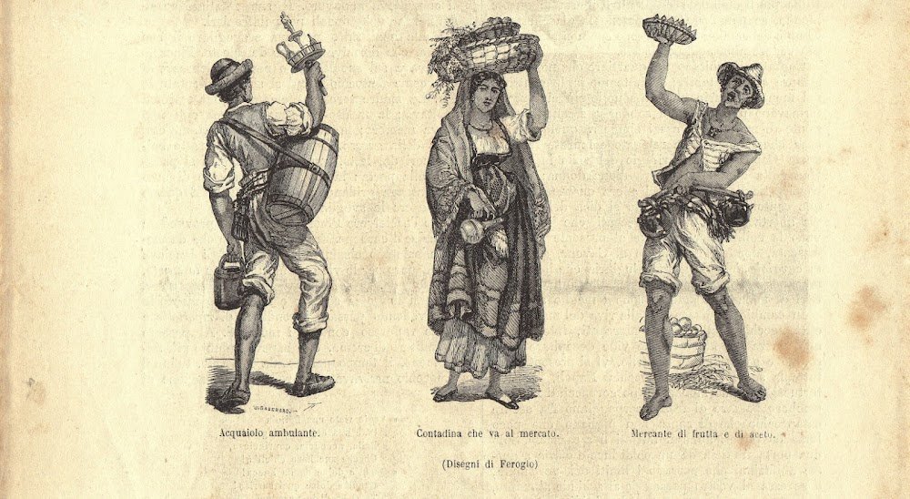 Napoli: acquaiolo ambulante, contadina che va al mercato, mercante di …