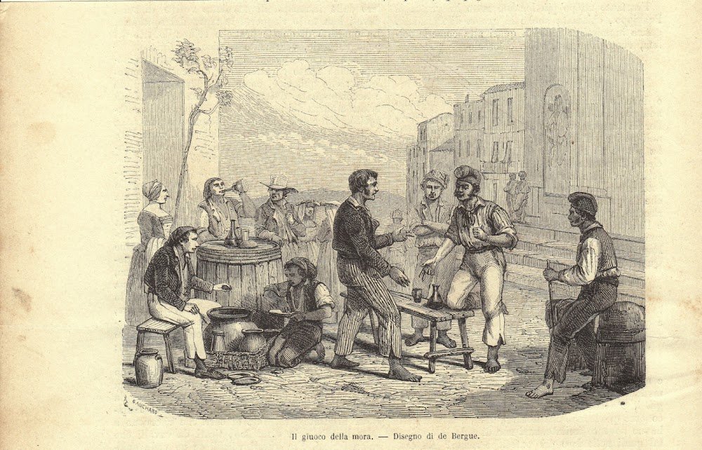 Napoli. Il giuoco della morra. Stampa 1863.