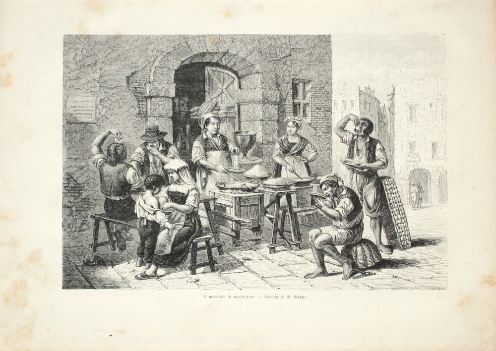 Napoli. Il mercante di maccheroni. Stampa 1863