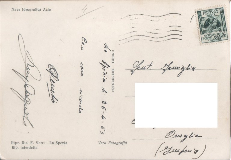 Nave idrografica Azio. Viaggiata 1953