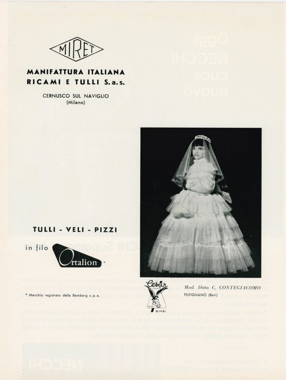 Necchi Supernova Julia/Miret manifattura Italiana Ricami e Tulli. Advertising 1961