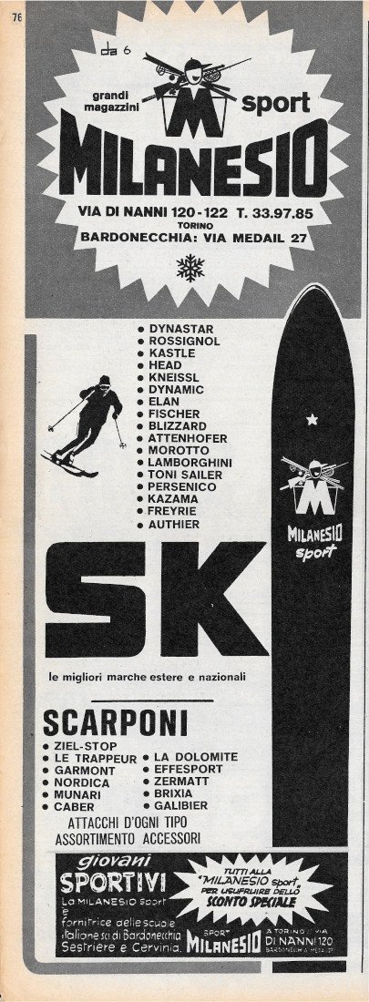 Negozi sportivi Milanesio Sport - Advertising 1968