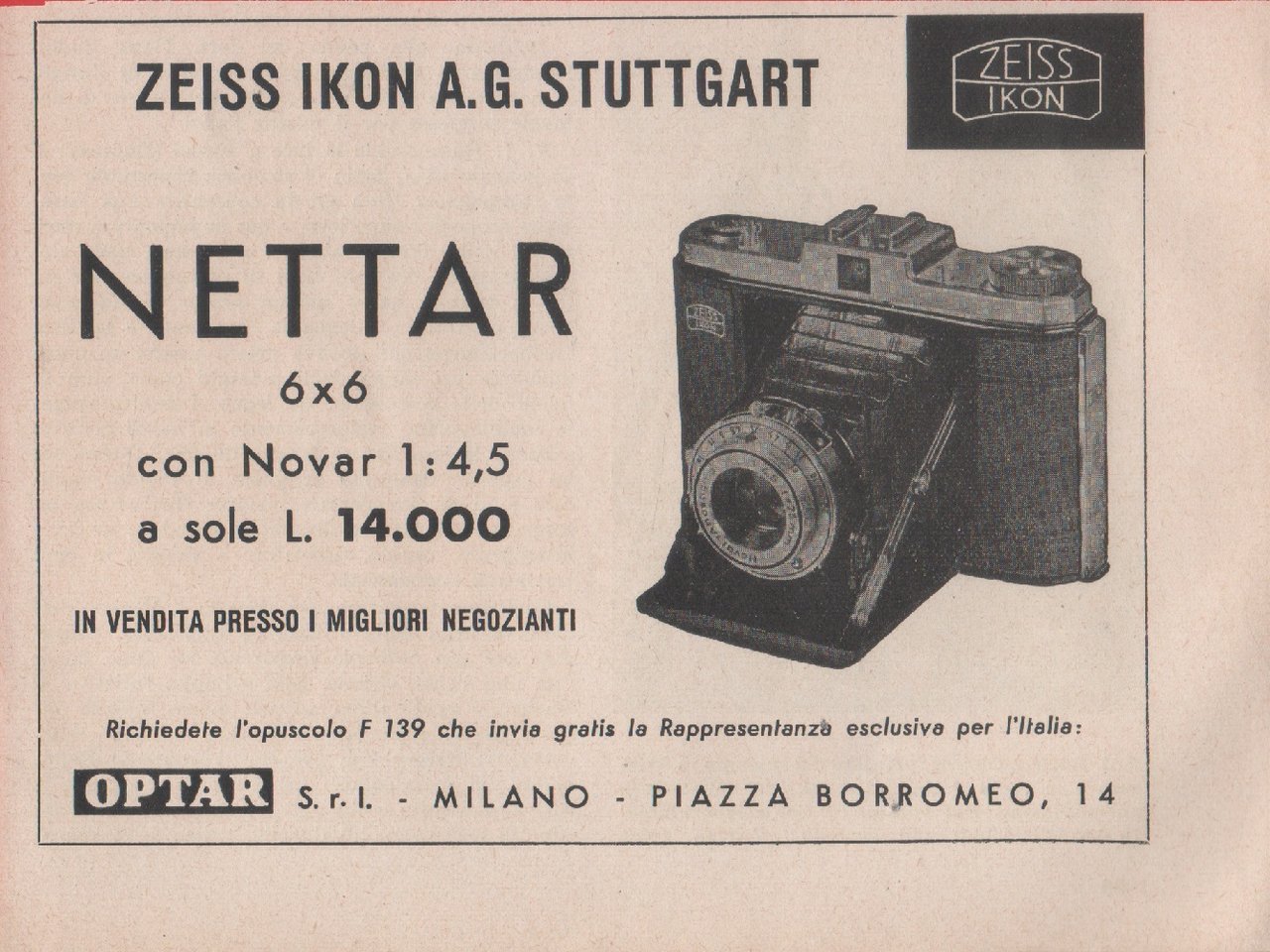 Nettar 6x6. Zeiss Ikon. Advertising 1957