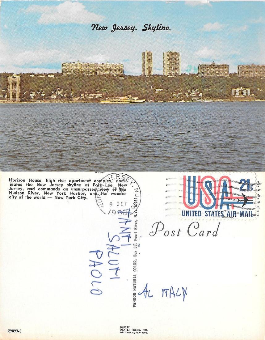 New Jersey Skyline. Viaggiata 1980
