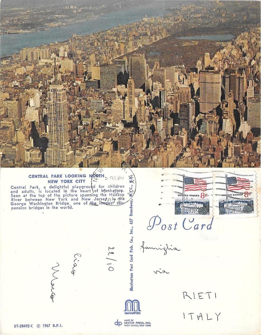 New York. Central Park looking North. Viaggiata 1972