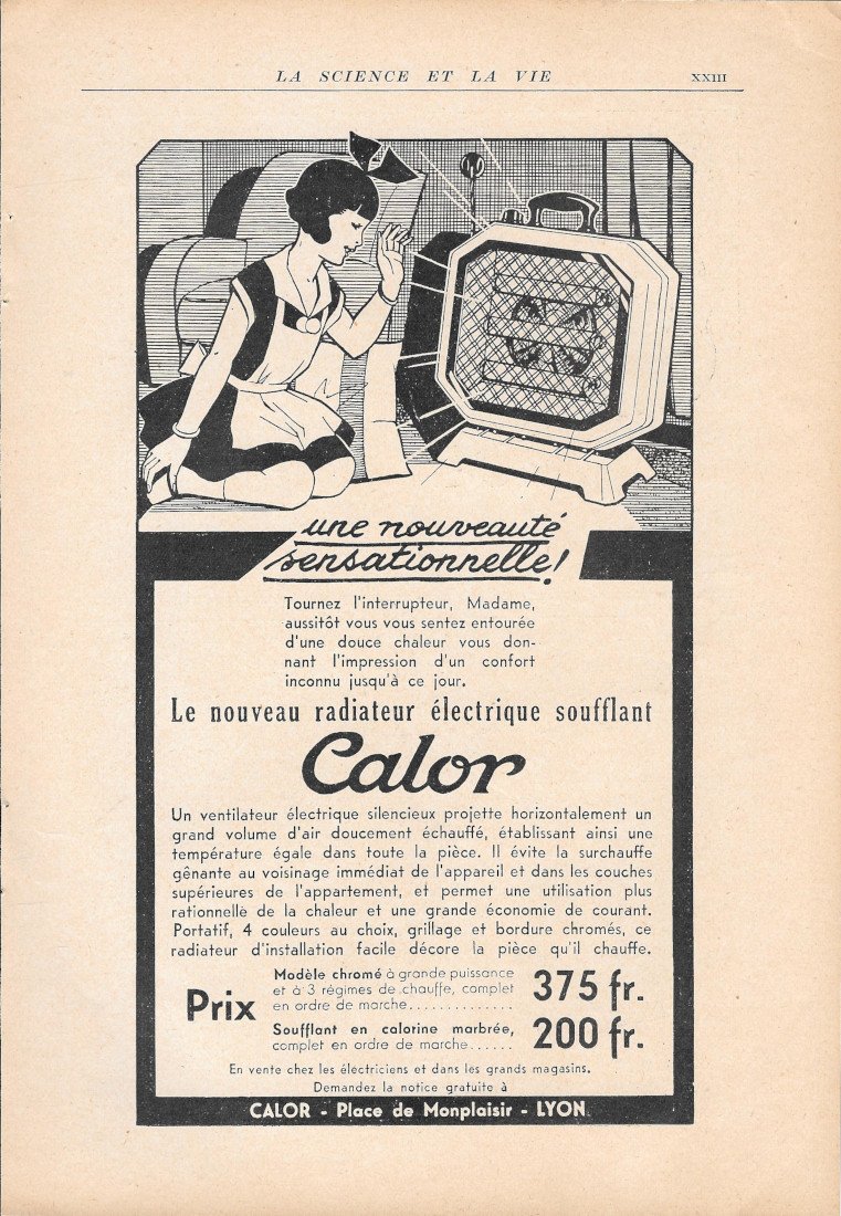 Nouveau radiateur électrique soufflant Calor - Advertising 1935