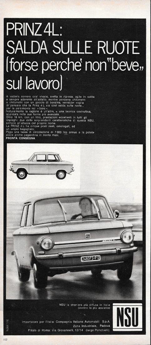 NSU Prinz 4L: salda sulle ruote. Advertising 1970