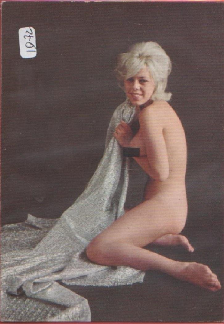 Nudo. Bionda con coperta grigia. Non viaggiata