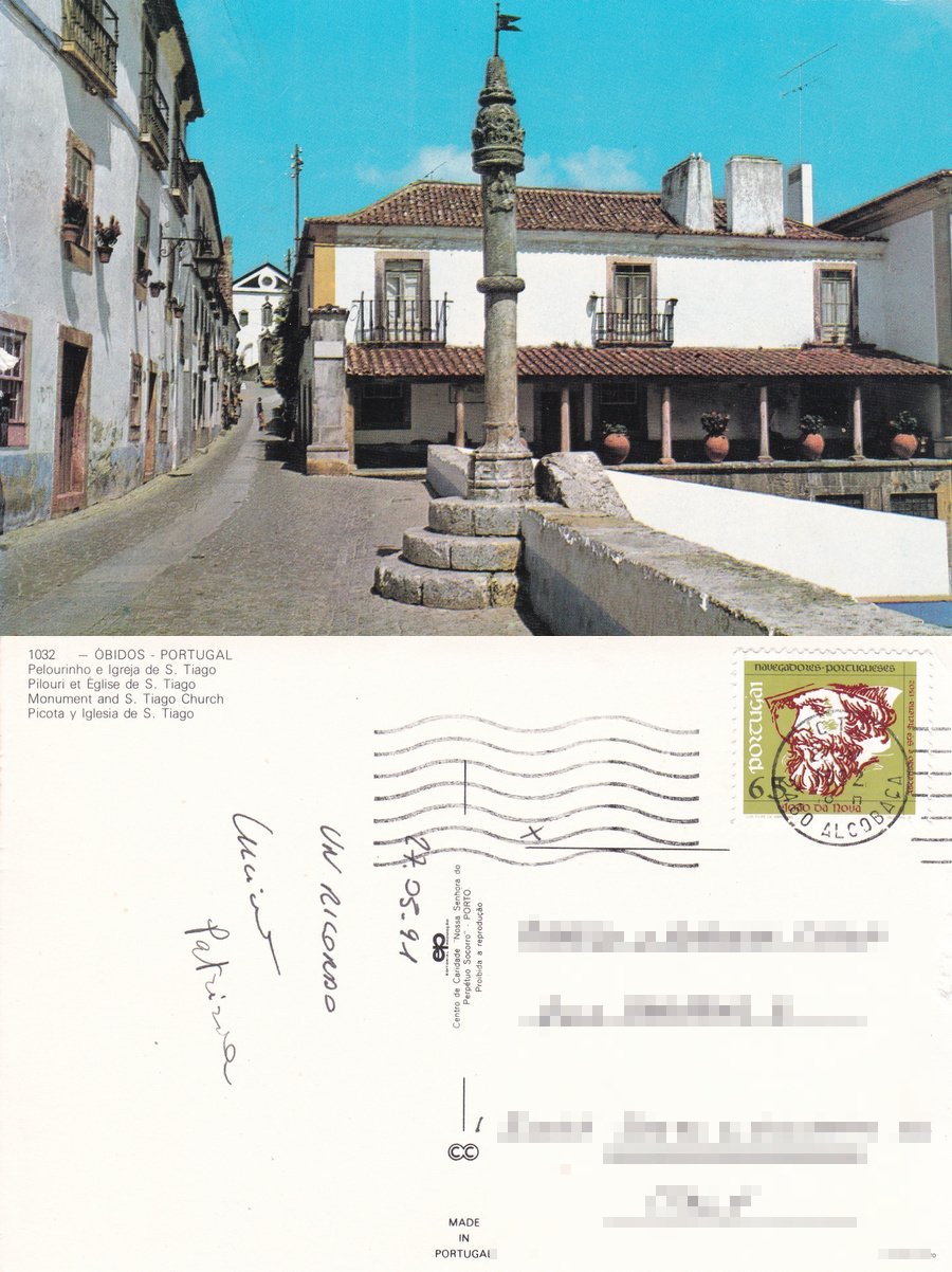 Obidos. Portugal. Pelourinho e Iglesia de S. Tiago. Viaggiata 1991