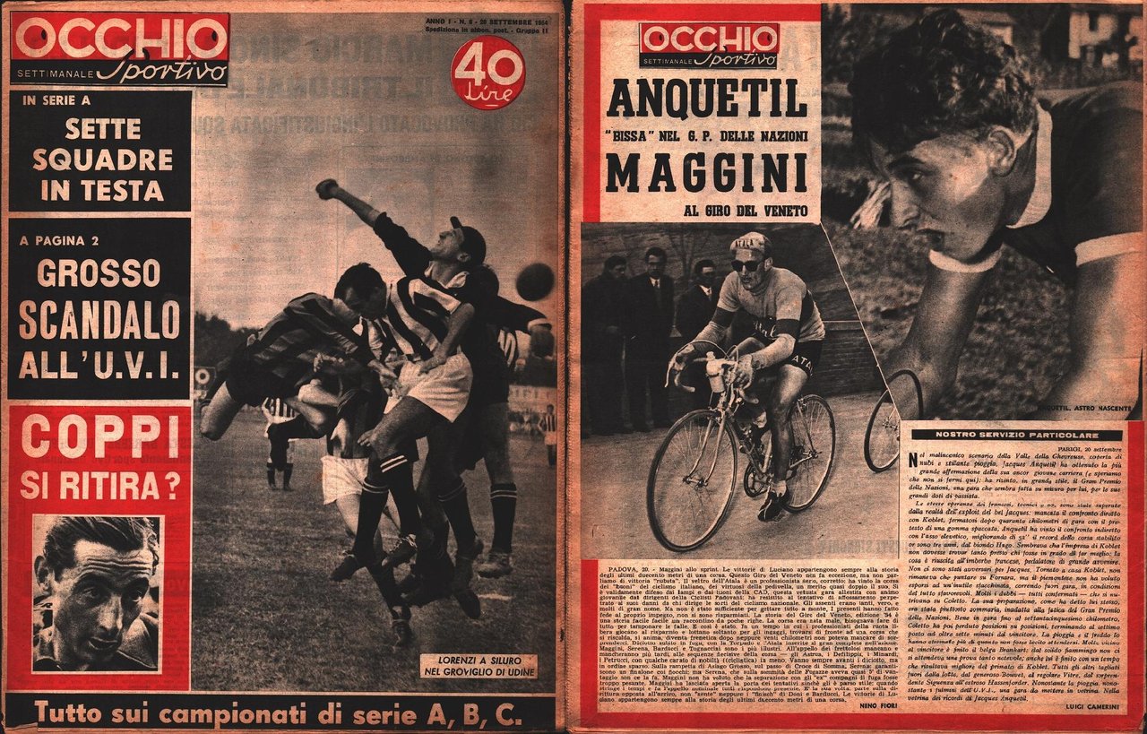 Occhio mensile sportivo. n. 8-1954. Sette squadre in testa, Anquetil …