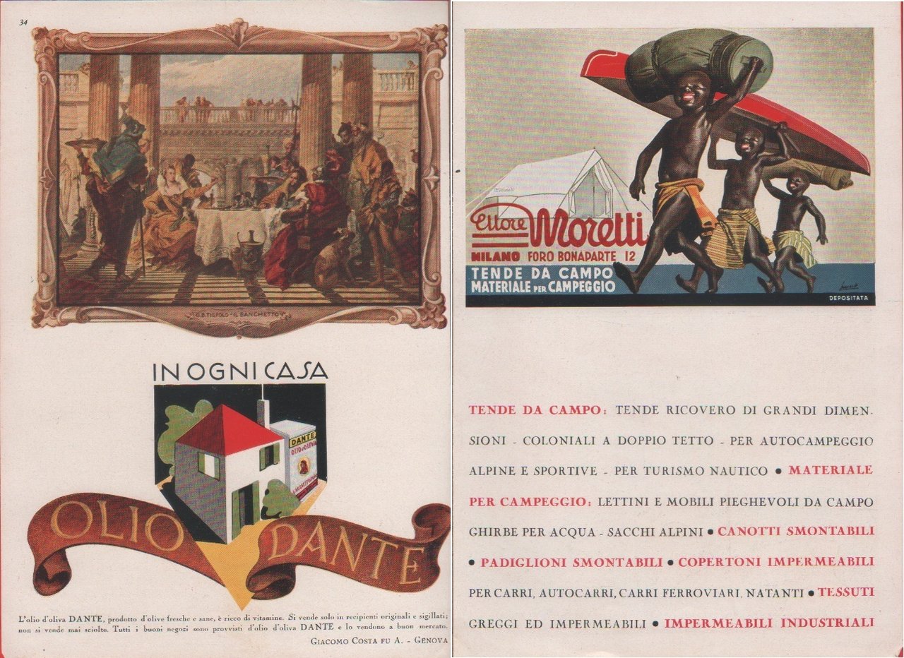 Olio Dante / Tende Morettti. Advertising 1937