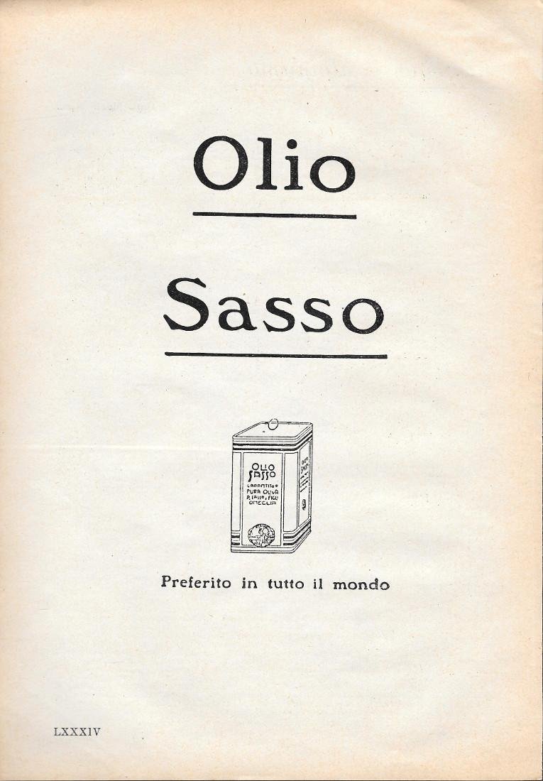 Olio Sasso. Preferito in tutto il mondo. Advertising 1935