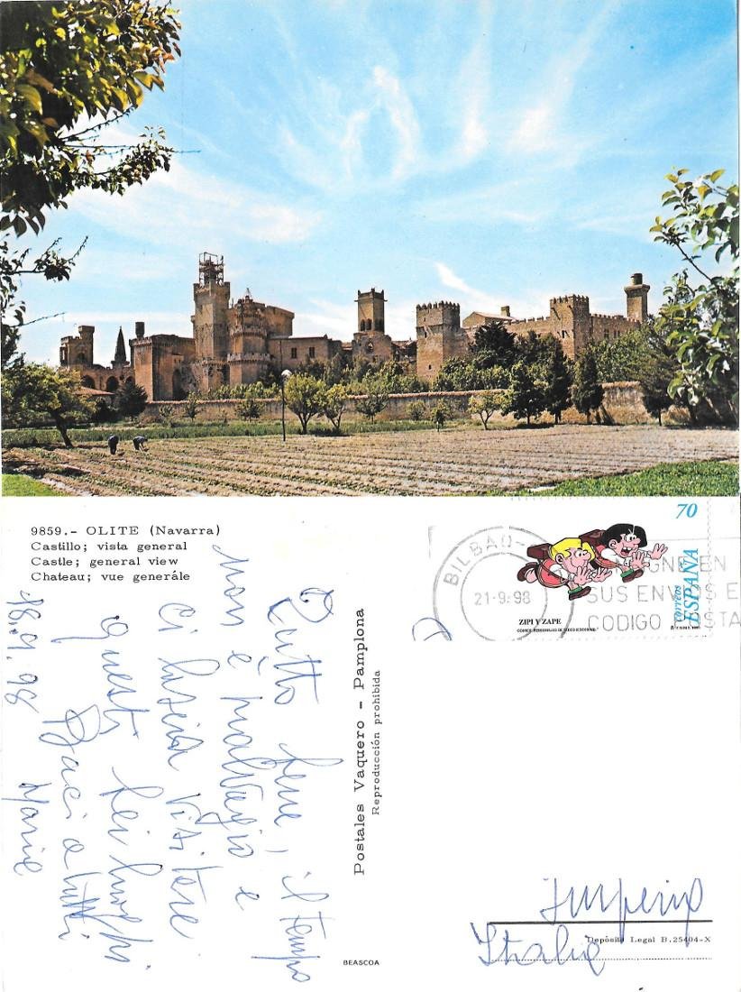 Olite (Navarra - SP). Castillo, vista general. Viaggiata 1998