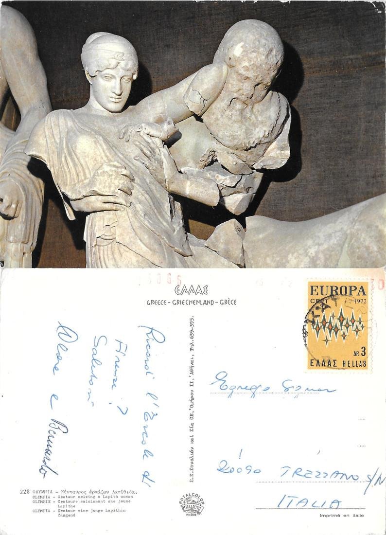 Olympia, Centaur seizing a Lapith woman. Viaggiata