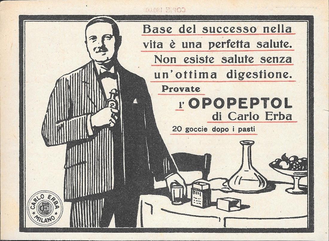 Opopeptol di Carlo Erba. Advertising 1928