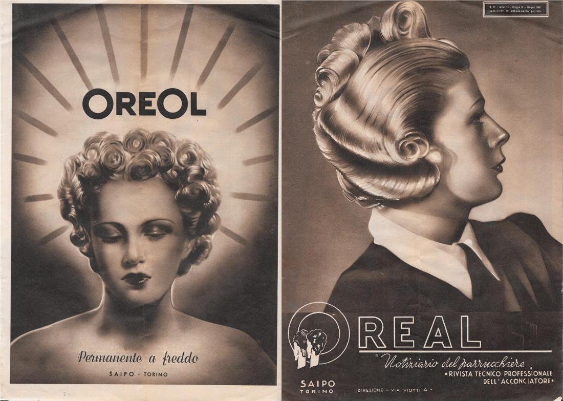 Oreol / Oreal. Pubblicità 1948. Fronte retro