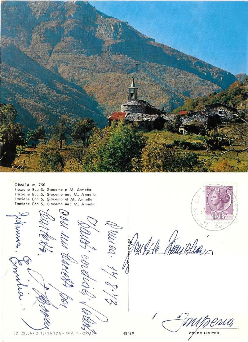 Ormea. Frazione Eca S. Giacomo e monte Armetta. Viaggiata 1973