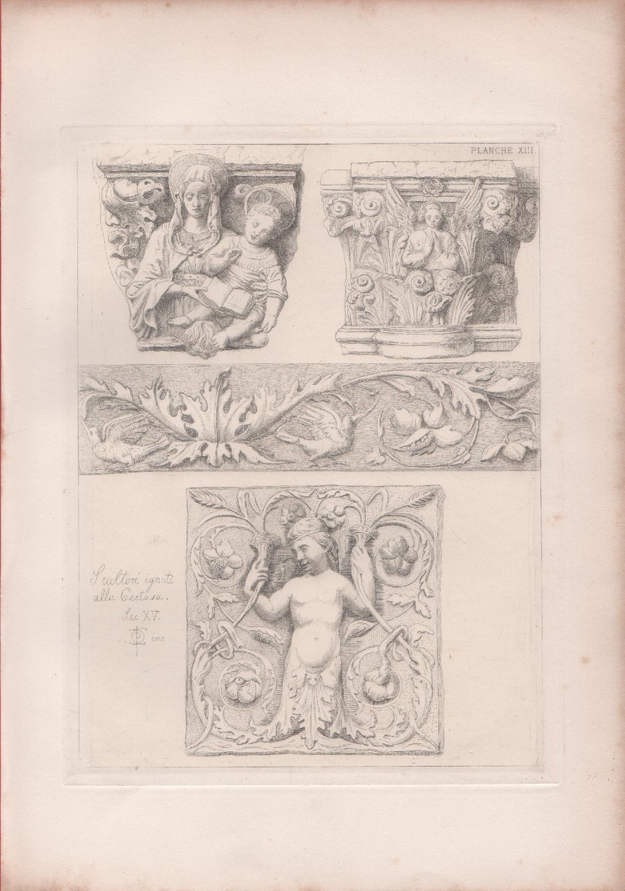 Ornamental marble-work at the Certosa. Engraving 1868 | Immagine principale